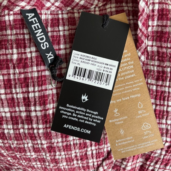 Afends Base Seersucker Mini Dress in Burgundy Check - Picture 6 of 7